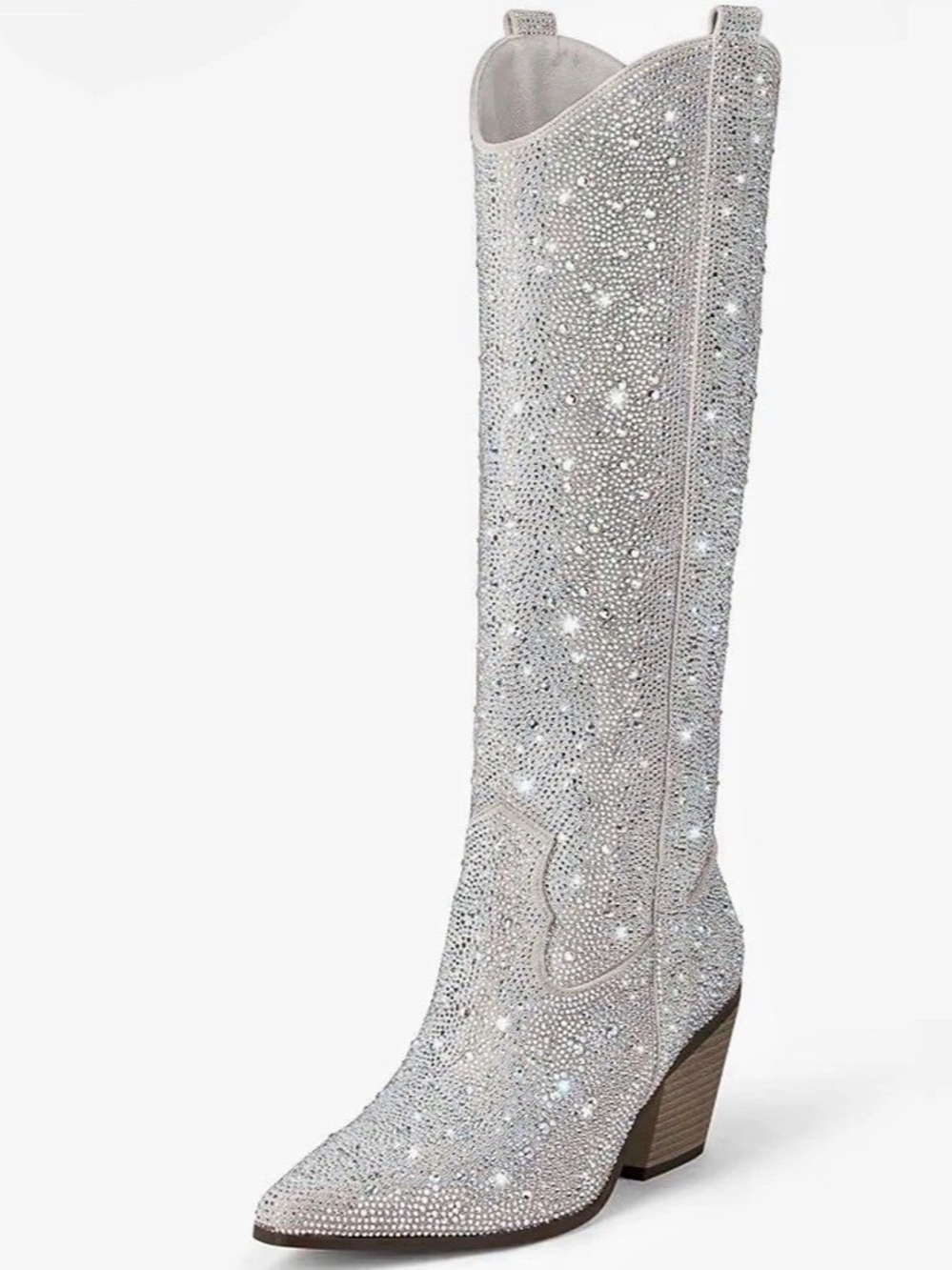Rhinestone Heeled Western Boots in Silver